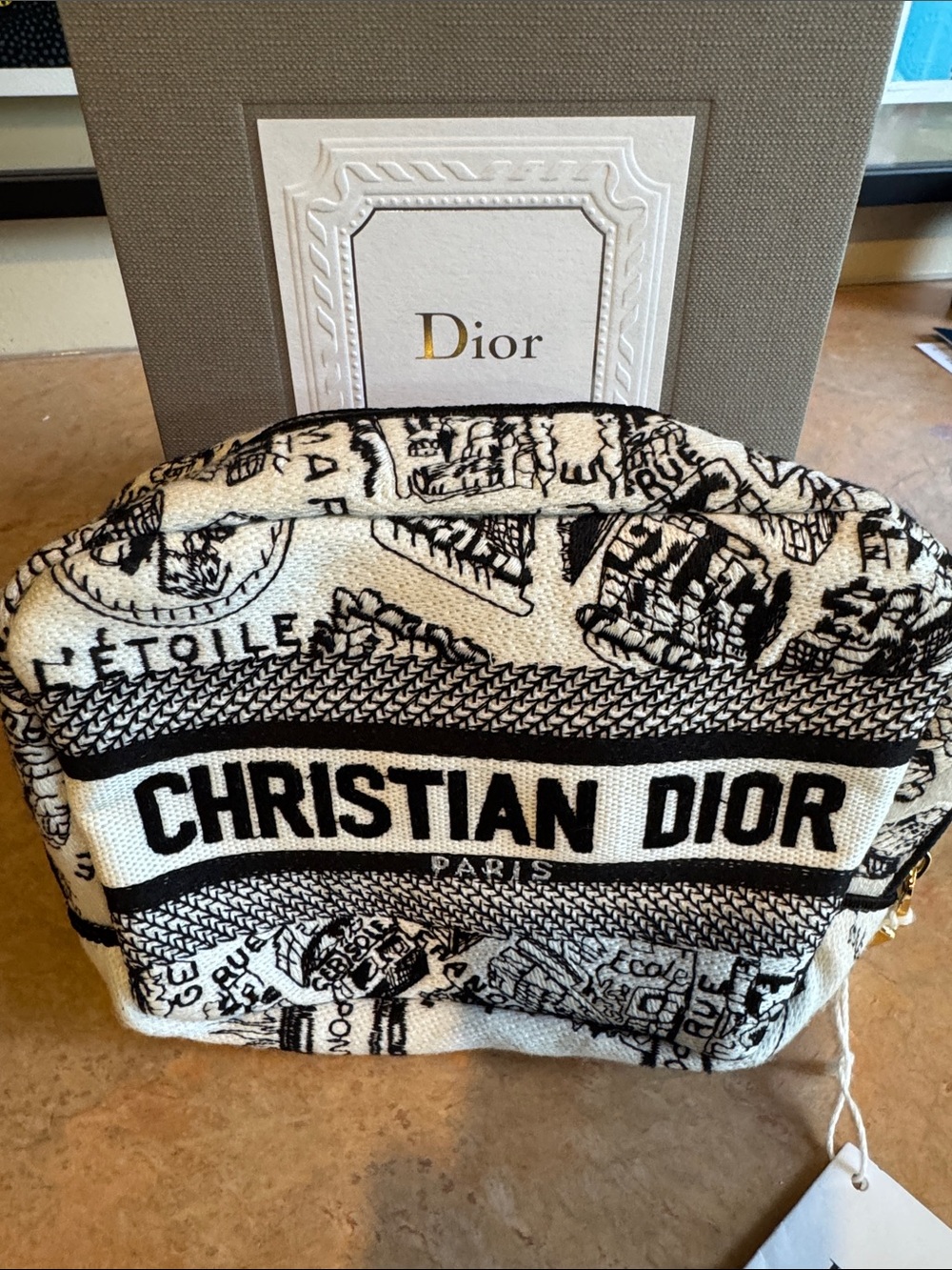 Dior Black and White Christian Dior Canvas Toiletry Pouch with Box
